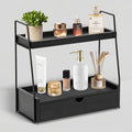2-Tier Bathroom Countertop Organizer with Drawer, Wood Vanity Shelf Black by dreampossible