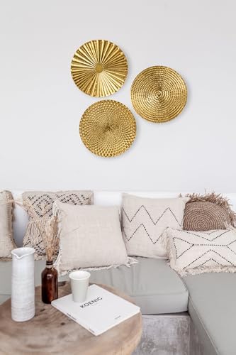 Briful 12" Gold Wall Décor Pack of 3 Metal Starbursts Radial Plate Wall Art Modern Accent Hanging Wall Decorations For Home Office Bedroom Or Living Room Wall Sculptures - Image 6