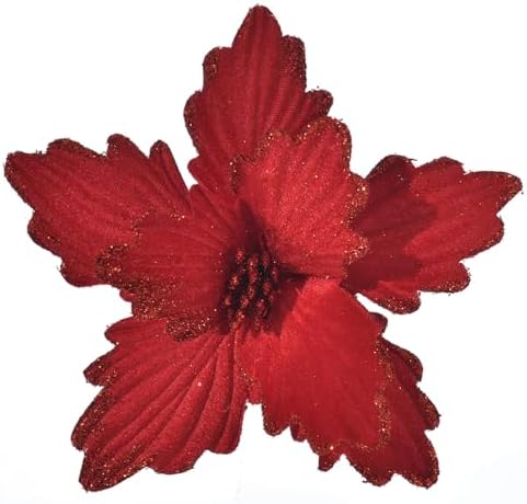 10 PCS Glitter Poinsettias, 8.7" Artificial Christmas Flowers, Dark Red by FuleHouzz
