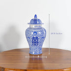 11″ Blue & White Ginger Jar with Lid Chinoiserie Double Happiness - Image 5