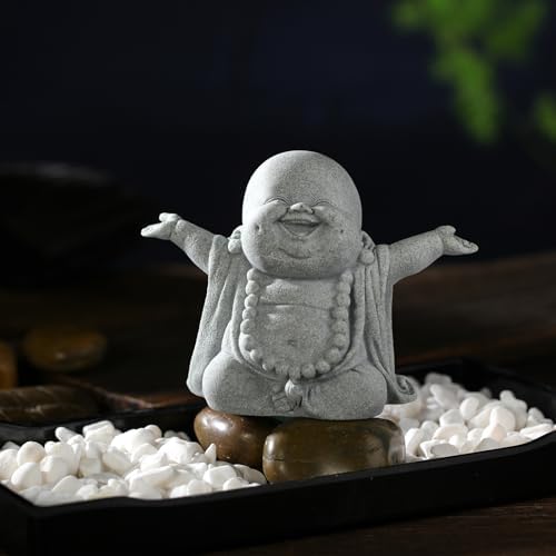 Landical Buddha Sandstone Statues Zen Monk Sculptures,Laughing Buddha - Image 4