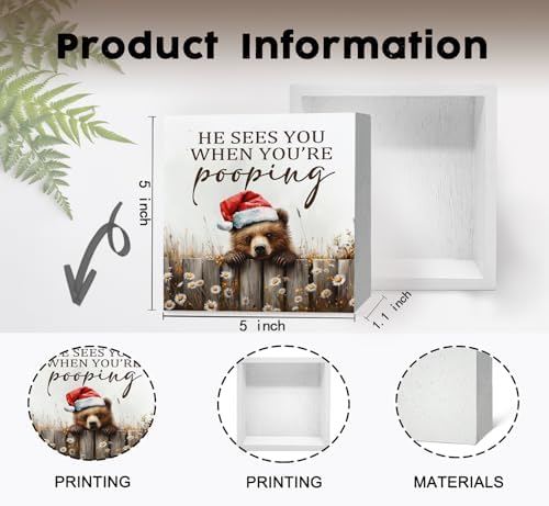 Christmas Bear Home Bathroom Decor Sign - Farmhouse Western Christmas Animal Bathroom Decor,Rustic Farm Animal He Sees You When You're Pooping Signs,Bear Gifts for Women - Image 7