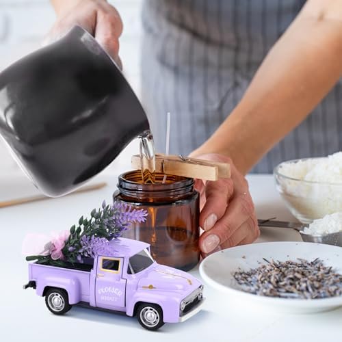 Lavender Metal Truck with Lavender Bouquet Farmhouse Vintage Mini Metal Truck Pickup Farm Tiered Tray Decor for Farmhouse Country Home Elegant Purple Pickup Table Decorations - Image 4