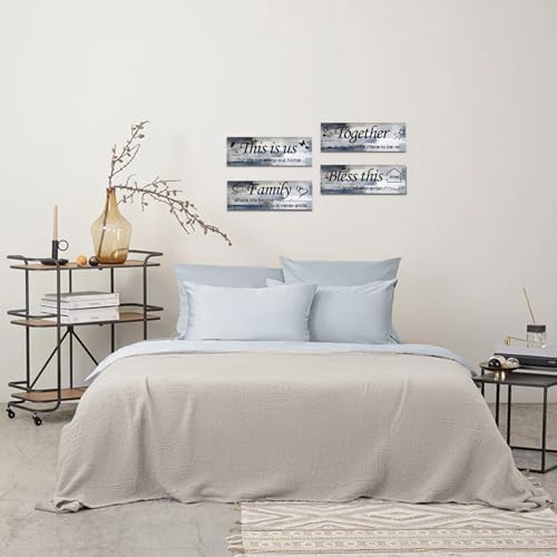 Lnond 4 Pieces Blue and Grey Abstract Living Room Wall Decor, Motivational Home Family Rustic Wall Art Decor for Bedroom Living Room, Rustic Wooden Farmhouse Home Decor, 12 x 4 Inch - Image 6