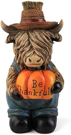 Thanksgiving Highland Cow Statue Pumpkin Decorations Fall Table Home Decor by Smadeer