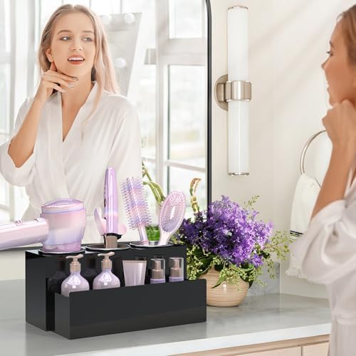 Glossy Black Countertop Detachable Hair Tool Organizer for Vanity - Image 5