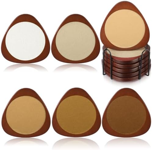 Newtay 6 Pcs Mid Century Modern Coasters Wood Absorbent Coaster, Brown by Newtay