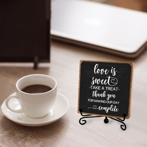 Love Is Sweet Sign, Funny Dessert Bar Wooden Plaque with Stand, 5″ x 5″ - Image 4