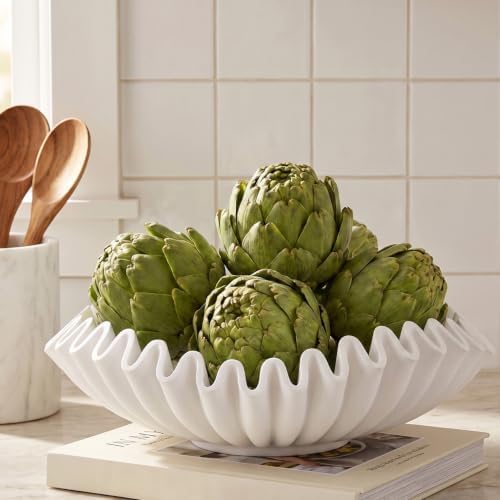 FESTGLOX White Decorative Bowl, Decorative Fruit Bowl for Kitchen Counter by FESTGLOX