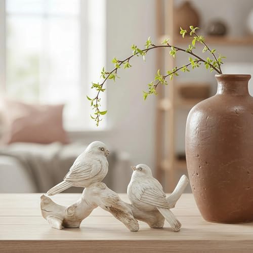 Braxio Bird Figurines Home Decor – Resin Tabletop Cream Love Birds on Branch, Farmhouse Shelf & Desk Accent for Living Room, Bedroom, Office, 6 x 2.3 x 3.4 Inches - Image 2