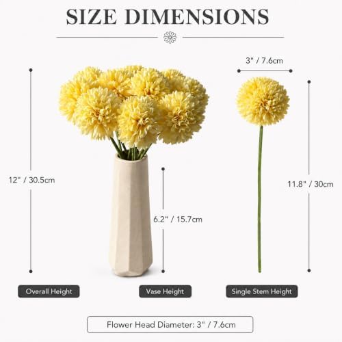 Mandy's 12pcs Artificial Yellow Ball Chrysanthemum Flowers - Image 3