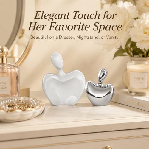 White Silver Mini Hugging Couple Statue Ceramic Lover Figurine Home Decor is a Romantic Gift for Her on Wedding Anniversary and Valentines, TV Stand Decoration Knick Knacks for Shelves (White Silver) - Image 3