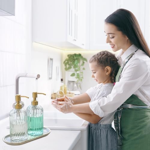 JASAI 2PACK 18Oz Fluted Glass Soap Dispenser with Golden Rust Proof Pump - Image 4