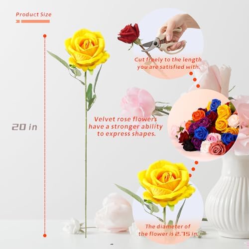 12 Pcs Artificial Rose Flowers, Silk Roses with Long Stems, Realistic Fake Roses for Wedding Centerpiece Party Home and Office DIY Decor, Yellow - Image 2