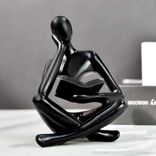 Gold Reading Women Statue, Thinker Sculptures, Abstract Art Ornament, Modern Aesthetic Figurine Decoration, Suitable for Home Living Room Bedroom Office Shelf Table Desk Bookshelf Decor (Black Left) - Image 2