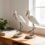Seagull Statues Coastal Decor, Wooden Sea Birds Sculptures for Home Room Nautical Coastal Beach Decor, 2pcs (Light Brown) - Image 2