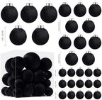 Velvet Christmas Ball Ornaments - 30pcs Flocked Christmas Ornaments Set Shatterproof Classic Hanging Xmas Tree Decorations with Rope for Wreath Holiday Home Decor (Black) - Image 2