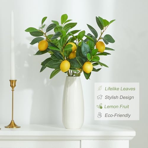 Heleze 6 Pcs Artificial Lemons Tree Branches - Faux Greenery Stems Realistic Lemon Branch with Lifelike Leaves Fake Lemon Plant for Home, Dining Table, Kitchen Decor 18 Inch - Image 4