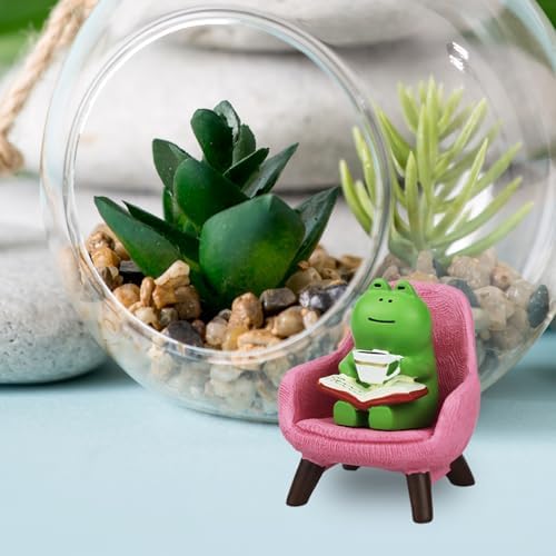 Mevodeata Cute Mini Frog Figurine with Small Sofa Resin Figure for Office Home Decor for Frog Lovers (Pink Sofa) - Image 6