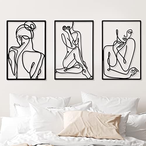CHENGU 3 Pieces Metal Minimalist Abstract Woman Wall Art Line Drawing Wall Art Decor Single Line Female Home Hanging for Kitchen Bathroom Living Room - Image 2