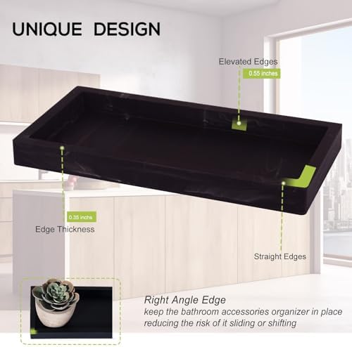 Silicone Bathroom Vanity Tray Dish Soap Holder Sink Organizer, Marble Black - Image 4