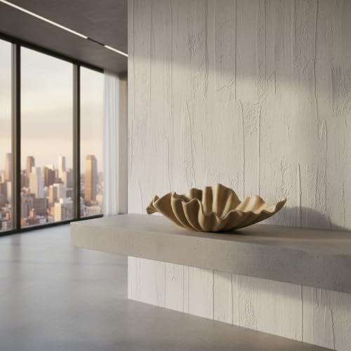 12" Decorative Bowl decor, Modern Home Decoration Scallop Bowl,Fashion Key Bowl for Entrance Table, Decorative Fruit Bowl for Kitchen Counter, Ruffle Decor, Artificial Stone Beige - Image 4