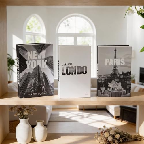 3 PCS Faux Decorative Books for Home Decor-Coffee Table Books Decor-Aesthetic Fake/Faux Books (3-Paris London New York Shipaitu 2-liti) - Image 3