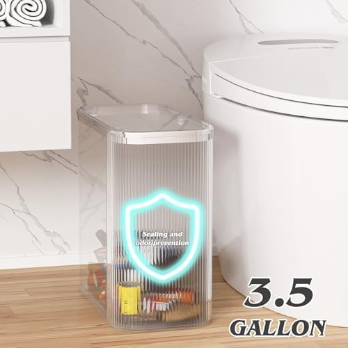 Clear Bathroom Accessories Set, 3.5 Gal Trash Can with Lid, Glass Bathroom Set Include Soap Dispenser, Toothbrush Holder, Tumbler, Qtip Holders, Cute Bathroom Sink Set, Vintage Bathroom Decor - Image 4