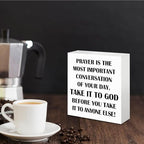 Christian Prayer Wooden Box Sign, Christian Desk Decor, Prayer Is the Most Important Conversation Religious Wood Signs for Church Home Office Desk Table Shelf Decor, 5x5 Inch - Image 4