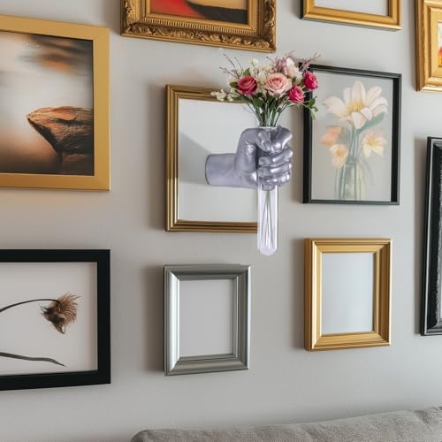 Silvery Wall Sculptures, Hand Vases Home Decor, Wall Mount Art Sculpture, Unique Wall Art Statue, Funky Flower Vase Decorations, Modern Eclectic Hanging Decor,Glass Test Tube Vase (Silvery) - Image 4