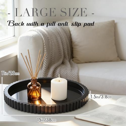 Yalikop Oval Concrete Decorative Tray for Coffee Table Decoration 15" Modern Black Table Centerpieces Decorative Ottoman Tray for Serve Home Decoration Accent Bandejas Decorativas Gift - Image 2