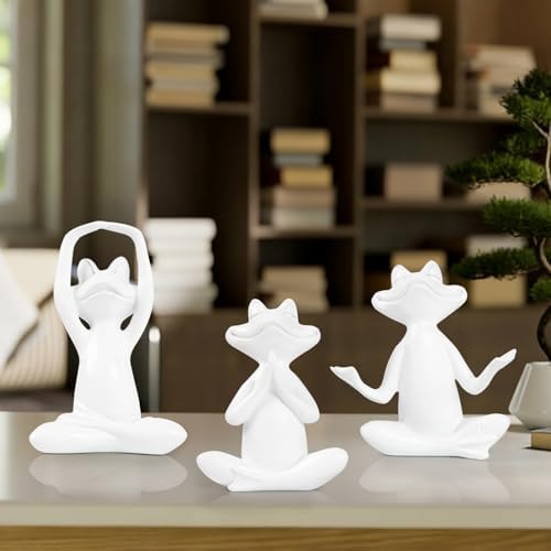 Suoedd White Frog Yoga Figurines 3 Pcs,Modern Decor for Shelf,Desk,Office - Image 6