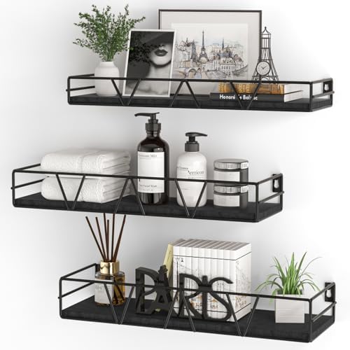 Floating Shelves Set of 3, Wood Wall Shelf, Farmhouse Shelf for Bedroom by Amoot
