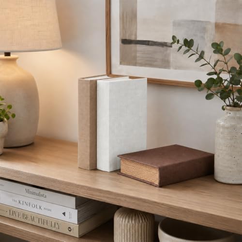 Decorative Linen Faux Book Storage Box Neutral Decorative Book Accent,12" - Image 7