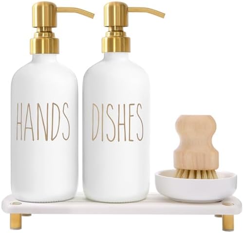 MOMEEMO Soap Dispenser Set Comes with Stainless Steel Pumps, Gold & White by MOMEEMO
