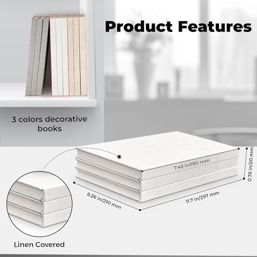 Decorative Linen Book Set – Set of 3 Extra Large Real Books | Coffee Table & Shelf Mantle Decor | Modern Home Decoration | Guest Book Journals [White] - Image 3