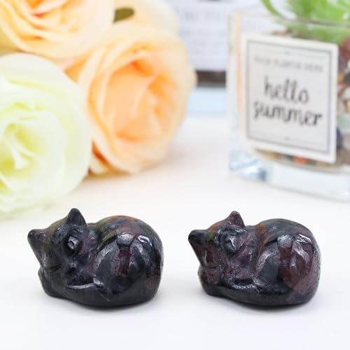 QINJIEJIE Red Cat Crystal Statue Healing Crystal Cat Gifts Gemstones Decor - Image 4