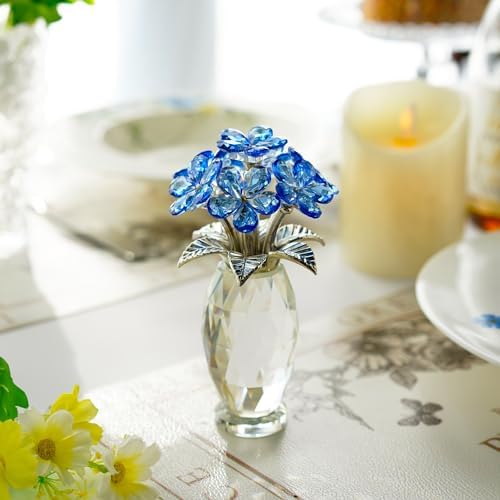 Blue Crystal Glass Forget Me Not Flower Figurine Table Centerpiece Decor - Image 6
