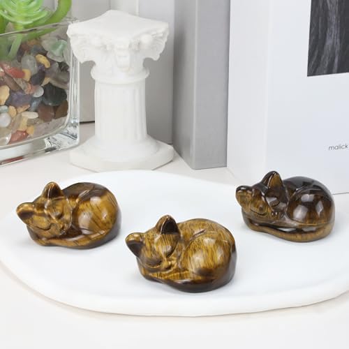 QINJIEJIE Tiger Eye Cat Decor Crystal Figurine Sleeping Cat Healing Crystal - Image 4