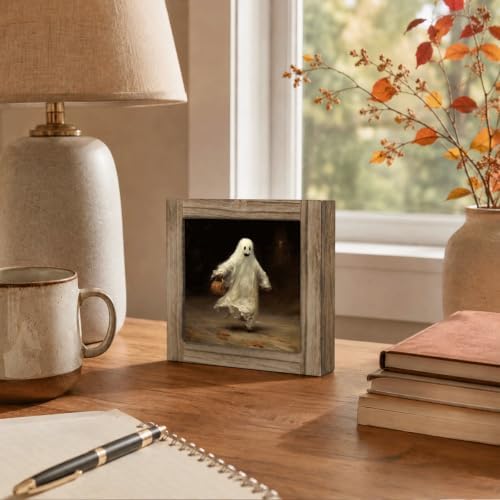 Funny Trick or Treat Ghost Wood Plaque Sign, Halloween Party Desk Decor 27 - Image 5