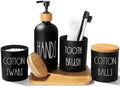 Matte Black Bathroom Accessories Set, 5 Pcs Glass Bathroom Accessory Set with Bamboo Tray, Soap Dispenser and Toothbrush Holder Set, Qtip Holder Set, Farmhouse Boho Bathroom Set Complete by ALPIRIRAL