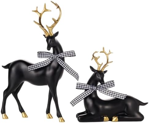 WDS WONDROUS Christmas Reindeer Decorations Modern Black Gold Table Decor by WDSWONDROUS