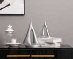 Modern Sculptures Home Decor, Silver Sailboat Decor Ornament, Boat Decorations Statue Decor, Art Sculptures and Statues, Sailboat Gifts Home Office Bathroom Shelf Decor Nautical Decor (2 Pack) - Image 2