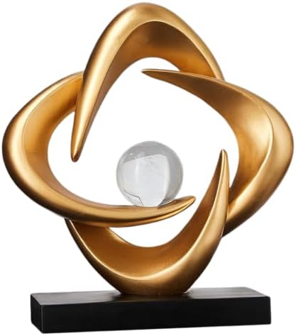 Modern Abstract Art Sculpture Gold Resin Statue with Crystal Ball by CECKQUE