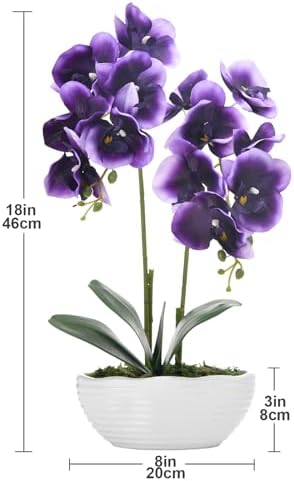 Large Artificial Orchid Arrangement in Oval Ribbed Ceramic Pot, Deep Purple - Image 6