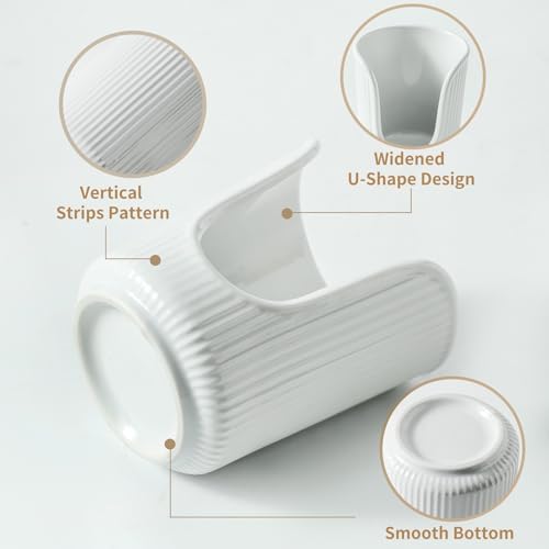 Dobbyby Ceramic Bathroom Cup Dispenser with Stylish Vertical Stripes - Disposable Mouthwash Cup Holder Holds 3-4oz Paper Cups for Rinsing Cups on Bathroom Vanity Countertops (Off White-2 Pack) - Image 3
