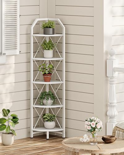 CHOEZON 5-Tier Corner Shelf, Industrial Corner Bookshelf, 59.4" Corner Storage Stand, Plant Stand Display Shelf, Corner Bookcase for Bedroom, Living Room, Home Office, White TCJ10WB - Image 5