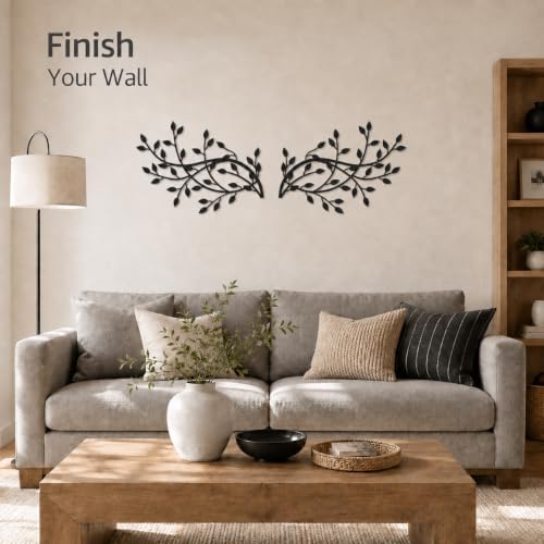 Meltset Metal Tree Leaf Wall Decor, Vine Olive Leaf Branch Wall Art, Black Metal Art, Wrought Iron Scroll Wall Decor, Decorative Wall Sculpture Above Bed, Living Room,Bathroom,Indoor Outdoor(L/Black) - Image 6