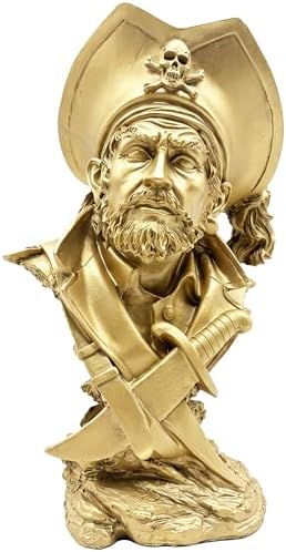 H&W Golden Pirate Figurines - Buccaneer Francis Drake Statue Decoration by HW