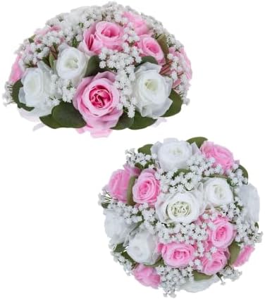 BLOSMON Fake Flowers Ball Centerpieces: 2 Pcs, Pink White Rose Babys Breath by Blosmon